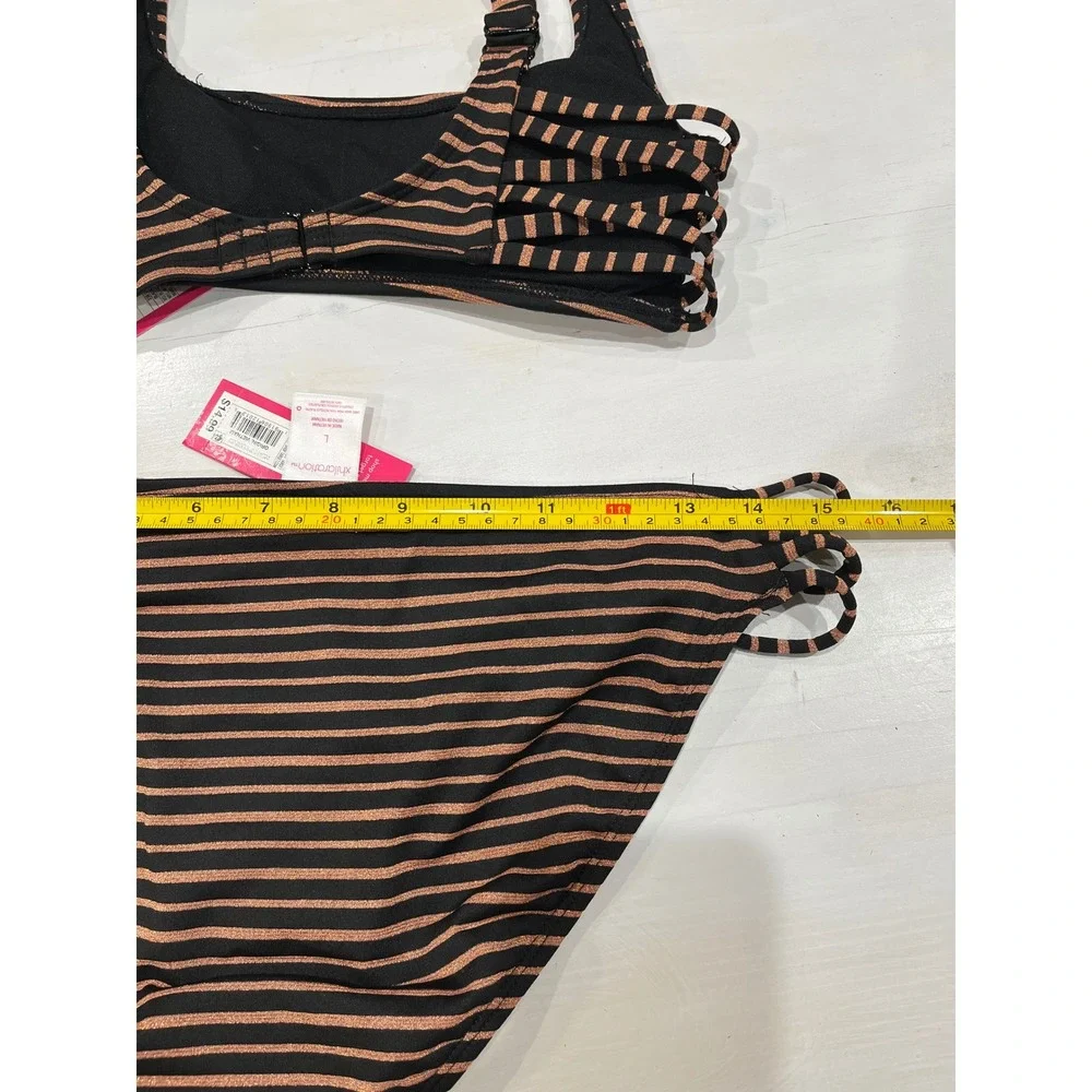 NEW Xhilaration Striped Bikini Set 2 Piece Swimsuit Beach Top‎ M Bottom L - Picture 5 of 6